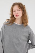 Gri Bisiklet Yaka Soluk Efektli Basic Sweatshirt