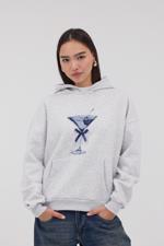 Bej Kokteyl Bardak Baskılı Şardonlu Sweatshirt