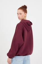 Bordo Yıldız Baskılı Kapüşonlu Şardonlu Sweatshirt