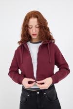 Bordo Şardonlu Fermuarlı Sweatshirt