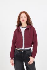 Bordo Şardonlu Fermuarlı Sweatshirt