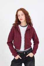 Bordo Şardonlu Fermuarlı Sweatshirt