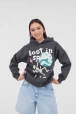 Siyah Lost İn Space Yazılı Şardonlu Sweatshirt