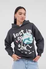 Siyah Lost İn Space Yazılı Şardonlu Sweatshirt