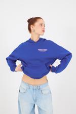 Mavi SUMMER DRINKS Yazılı Şardonlu Sweatshirt