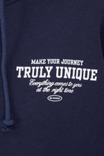 Lacivert MAKE YOUR JOURNEY TRULY UNIQUE Yazılı Şardonlu Sweatshirt