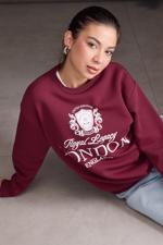 Bordo LONDON ENGLAND Yazılı Şardonlu Sweatshirt