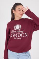 Bordo LONDON ENGLAND Yazılı Şardonlu Sweatshirt