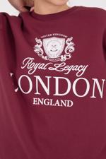 Bordo LONDON ENGLAND Yazılı Şardonlu Sweatshirt