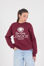 Bordo LONDON ENGLAND Yazılı Şardonlu Sweatshirt