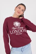 Bordo LONDON ENGLAND Yazılı Şardonlu Sweatshirt