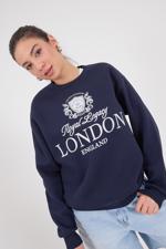 Lacivert LONDON ENGLAND Yazılı Şardonlu Sweatshirt