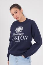 Lacivert LONDON ENGLAND Yazılı Şardonlu Sweatshirt