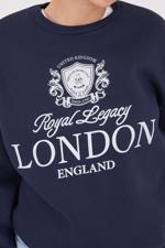 Lacivert LONDON ENGLAND Yazılı Şardonlu Sweatshirt