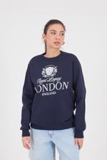 Lacivert LONDON ENGLAND Yazılı Şardonlu Sweatshirt