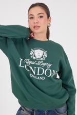 Yeşil LONDON ENGLAND Yazılı Şardonlu Sweatshirt