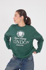 Yeşil LONDON ENGLAND Yazılı Şardonlu Sweatshirt