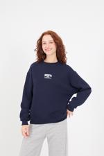 Lacivert BROOKLYN NYC Yazılı Şardonlu Sweatshirt