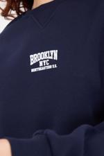 Lacivert BROOKLYN NYC Yazılı Şardonlu Sweatshirt