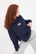 Lacivert BROOKLYN NYC Yazılı Şardonlu Sweatshirt