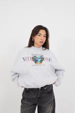 Gri Dik Yaka YELLOW STONE Yazılı Şardonlu Sweatshirt