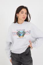 Gri Dik Yaka YELLOW STONE Yazılı Şardonlu Sweatshirt