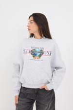 Gri Dik Yaka YELLOW STONE Yazılı Şardonlu Sweatshirt