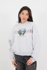 Gri Dik Yaka YELLOW STONE Yazılı Şardonlu Sweatshirt