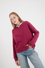 Bordo Bisiklet Yaka Uzun Kollu Sweatshirt