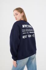 Lacivert NYC1991 Yazılı Şardonlu Sweatshirt