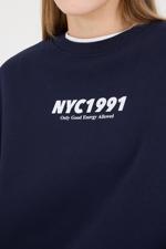 Lacivert NYC1991 Yazılı Şardonlu Sweatshirt