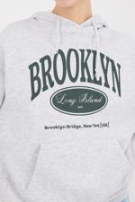 Gri BROOKLYN Yazılı Şardonlu Sweatshirt