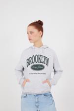 Gri BROOKLYN Yazılı Şardonlu Sweatshirt