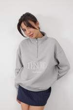 Gri LEISURE İşlemeli Şardonlu Dik Yaka Sweatshirt