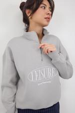 Gri LEISURE İşlemeli Şardonlu Dik Yaka Sweatshirt