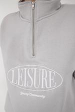 Gri LEISURE İşlemeli Şardonlu Dik Yaka Sweatshirt