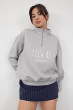 Gri LEISURE İşlemeli Şardonlu Dik Yaka Sweatshirt