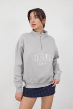 Gri LEISURE İşlemeli Şardonlu Dik Yaka Sweatshirt