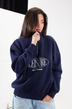 Lacivert LEISURE İşlemeli Şardonlu Dik Yaka Sweatshirt