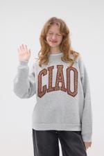 Gri Leoparlı CIAO Yazılı Şardonlu Sweatshirt