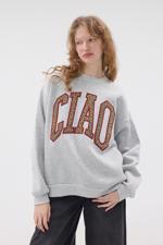 Gri Leoparlı CIAO Yazılı Şardonlu Sweatshirt