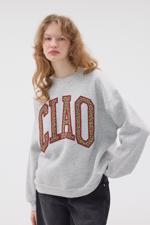 Gri Leoparlı CIAO Yazılı Şardonlu Sweatshirt