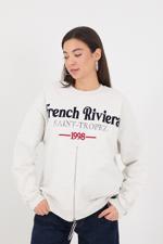 Gri FRENCH RİVİERA Yazılı Önden Fermuarlı Sweatshirt