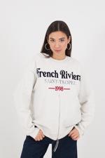 Gri FRENCH RİVİERA Yazılı Önden Fermuarlı Sweatshirt