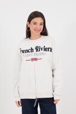 Gri FRENCH RİVİERA Yazılı Önden Fermuarlı Sweatshirt