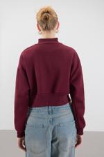 Bordo DO NOT OVERTHINK Yazılı Şardonlu Crop Sweatshirt