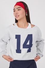 Gri 14 Sayı Baskılı Şardonlu Sweatshirt