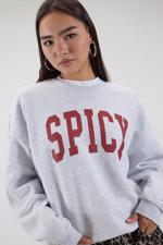 Bej Bisiklet Yaka SPICY Yazılı Şardonlu Sweatshirt