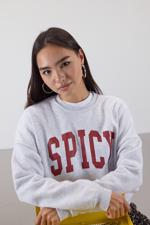 Bej Bisiklet Yaka SPICY Yazılı Şardonlu Sweatshirt