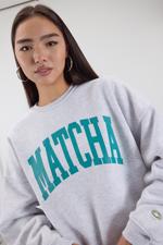 Bej MATCHA Yazılı Şardonlu Sweatshirt